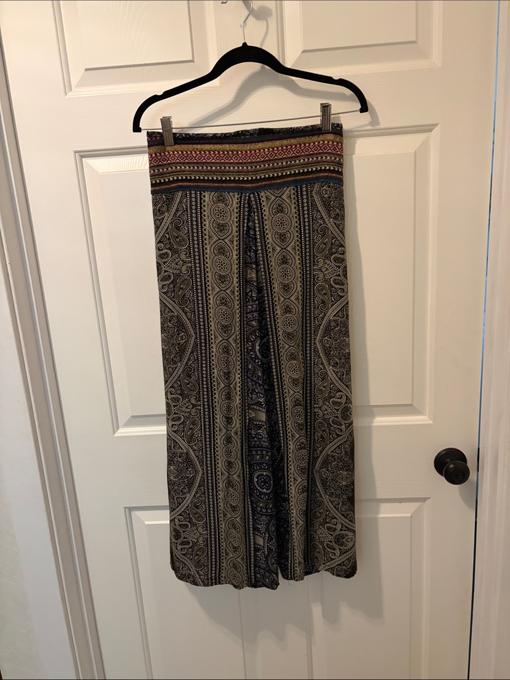 Boho Paisley Print Wide-Leg Trail palazzo  Black /Cream
